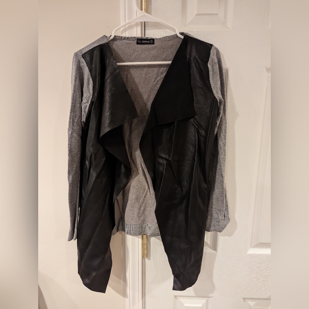 Zara- Leather front cardigan